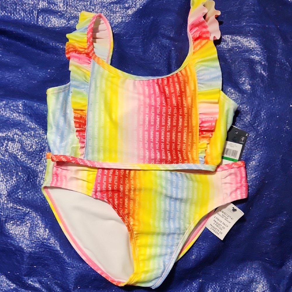 Tommy Hilfiger Pink and Yellow Bikini with High-Waisted Bottom